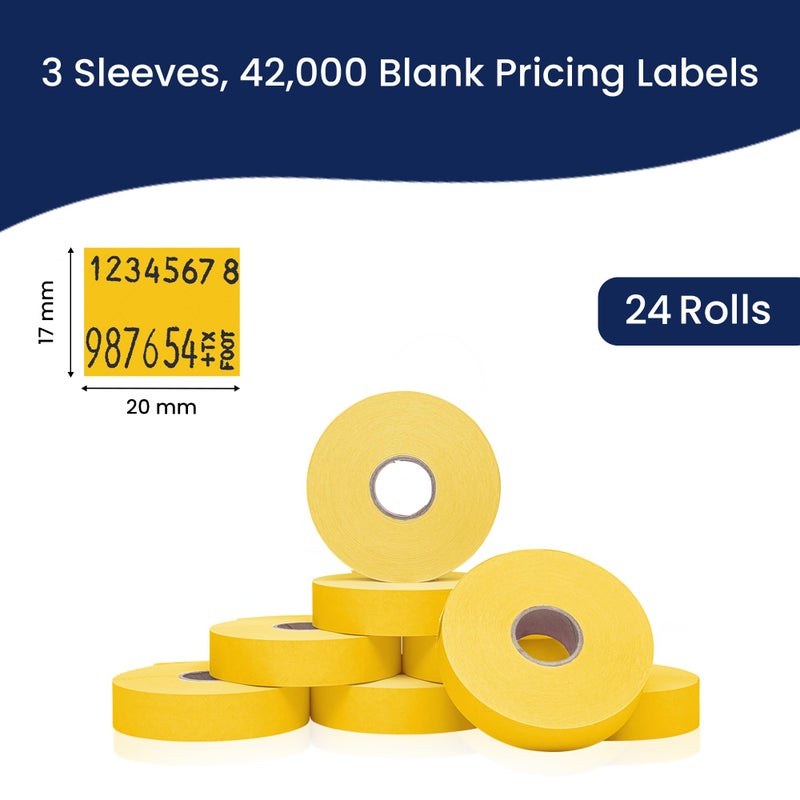 Perco Yellow Pricing Labels for Monarch 1136 Price Gun â€“ 3 Sleeves, 24 Rolls Value Pack - 42,000 Price Marking Labels â€“ with Ink Rolls Included - Image 3